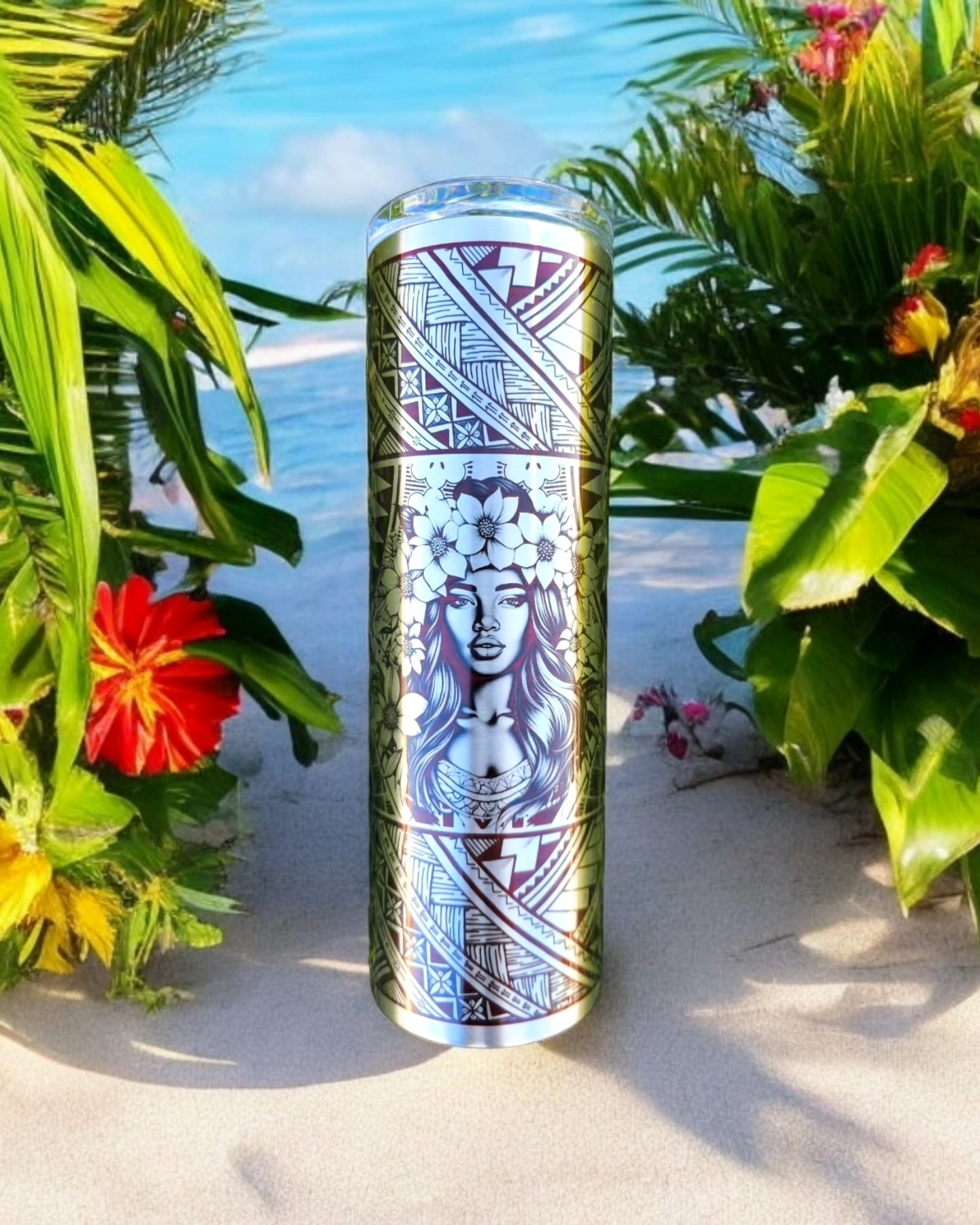 30oz Stainless Steel Polynesian Themed Tumbler-Double Wall Insulated Lid & Straw