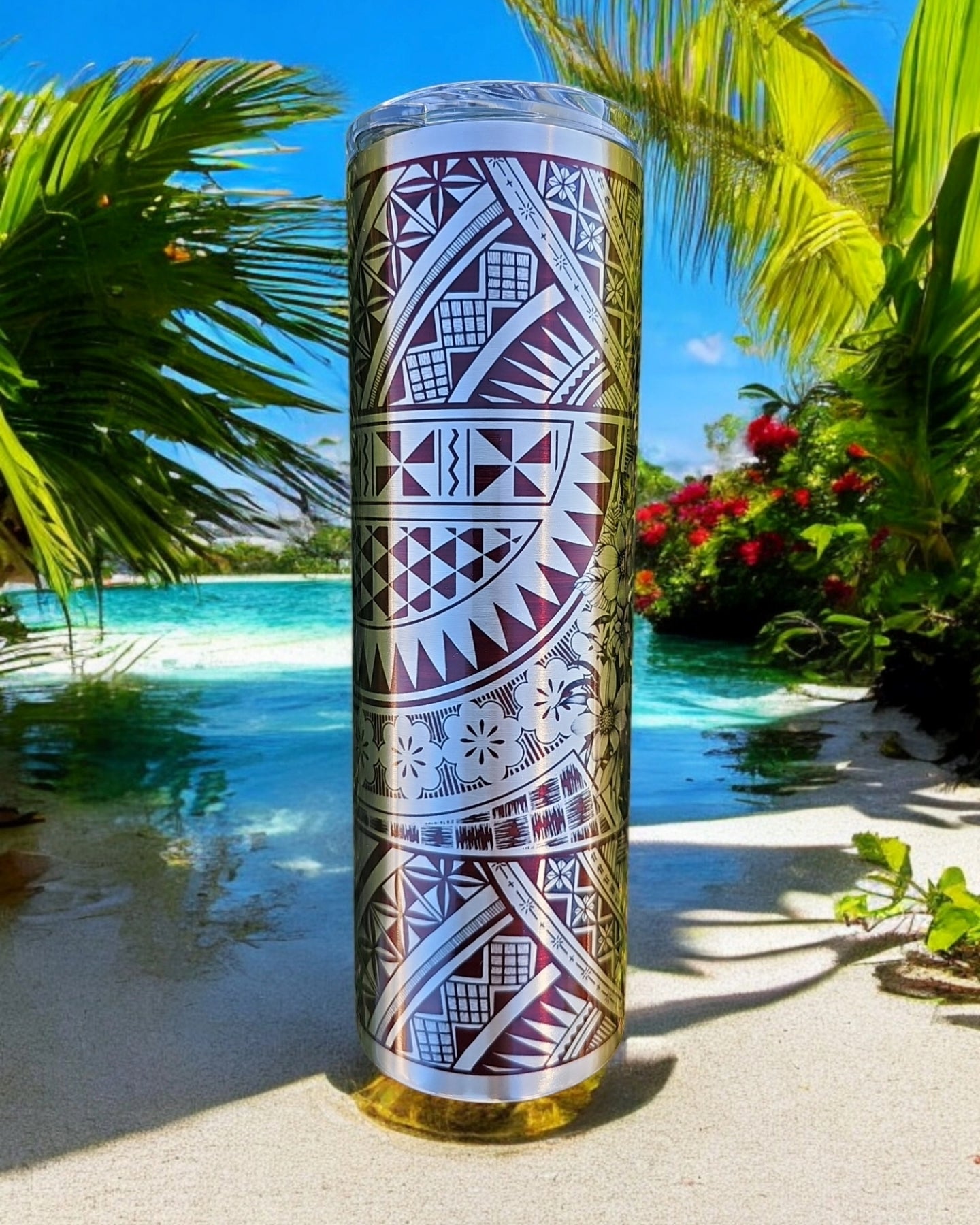 30oz Stainless Steel Polynesian Themed Tumbler-Double Wall Insulated Lid & Straw