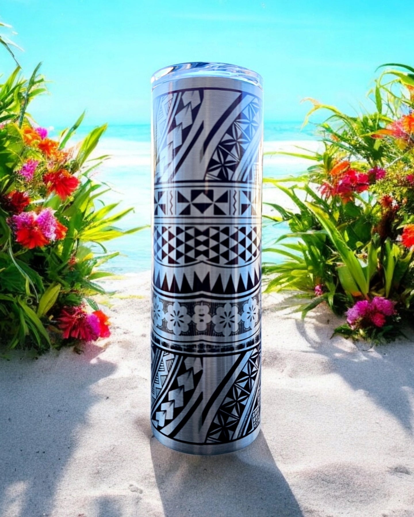 30oz Stainless Steel Polynesian Themed Tumbler-Double Wall Insulated Lid & Straw